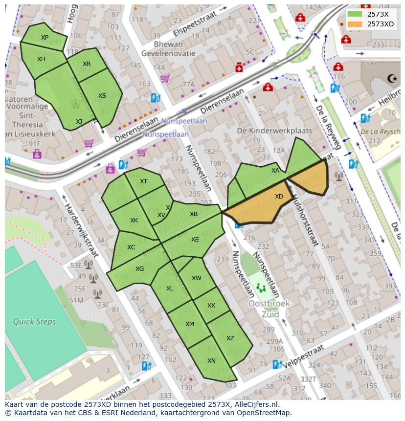 Afbeelding van het postcodegebied 2573 XD op de kaart.