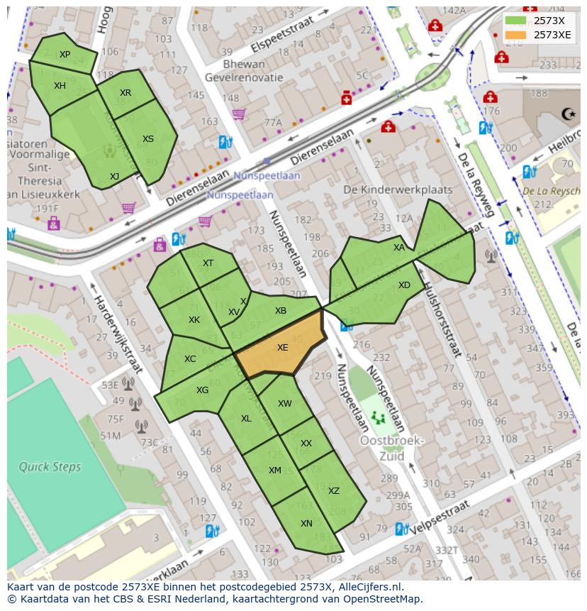 Afbeelding van het postcodegebied 2573 XE op de kaart.