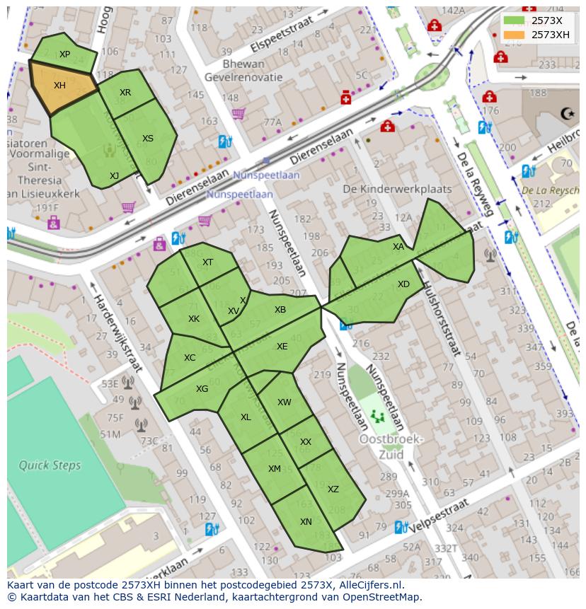 Afbeelding van het postcodegebied 2573 XH op de kaart.