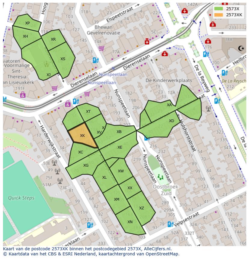 Afbeelding van het postcodegebied 2573 XK op de kaart.