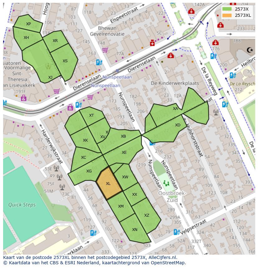Afbeelding van het postcodegebied 2573 XL op de kaart.