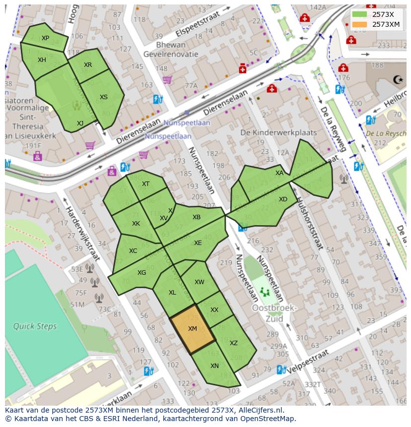 Afbeelding van het postcodegebied 2573 XM op de kaart.