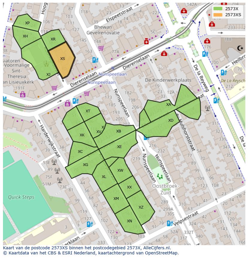 Afbeelding van het postcodegebied 2573 XS op de kaart.