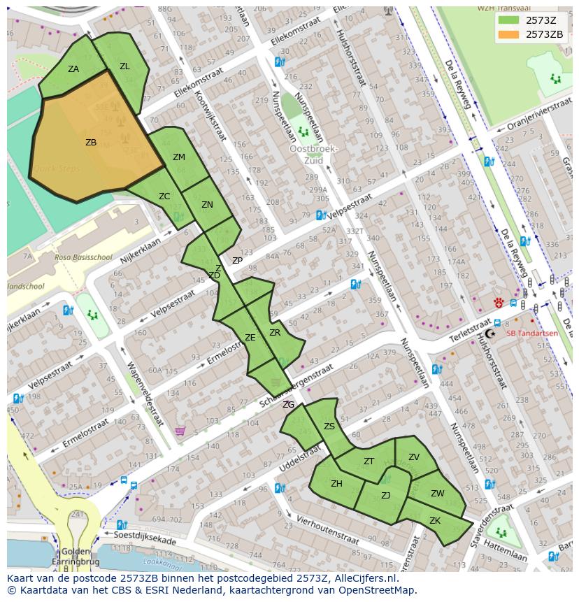 Afbeelding van het postcodegebied 2573 ZB op de kaart.