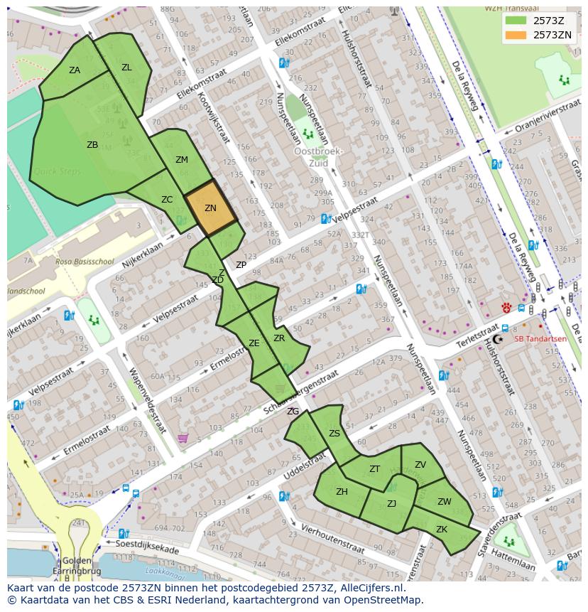 Afbeelding van het postcodegebied 2573 ZN op de kaart.