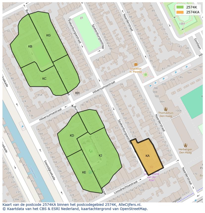 Afbeelding van het postcodegebied 2574 KA op de kaart.