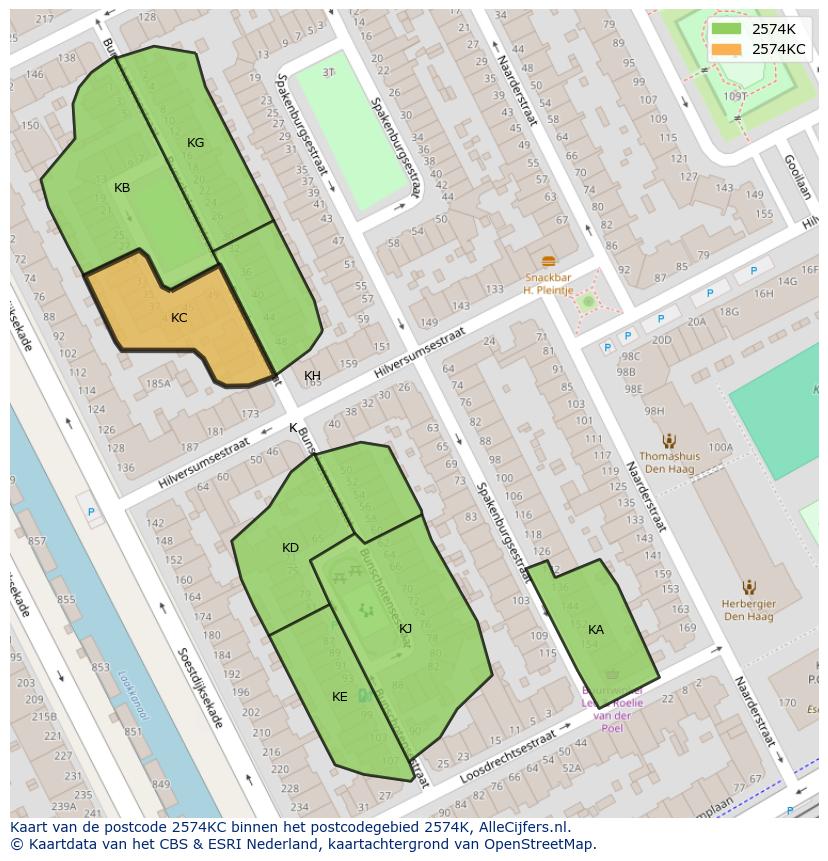 Afbeelding van het postcodegebied 2574 KC op de kaart.