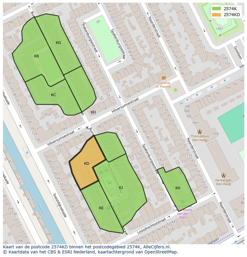Afbeelding van het postcodegebied 2574 KD op de kaart.