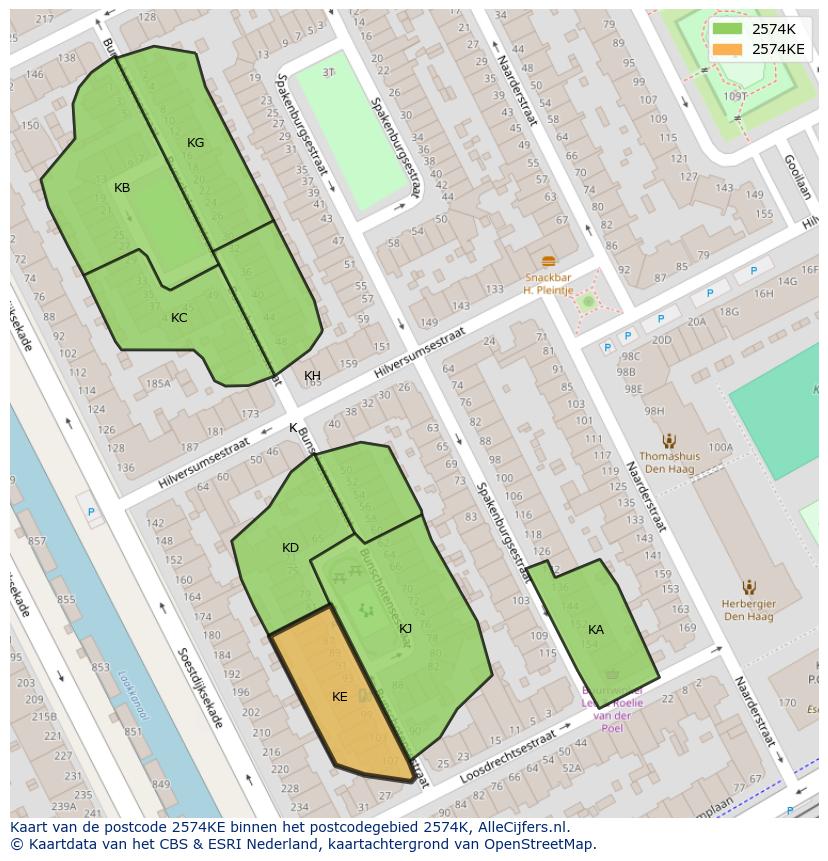 Afbeelding van het postcodegebied 2574 KE op de kaart.