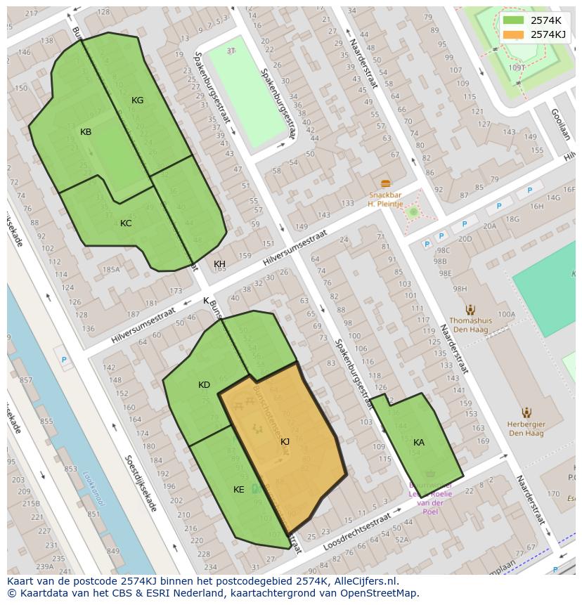 Afbeelding van het postcodegebied 2574 KJ op de kaart.
