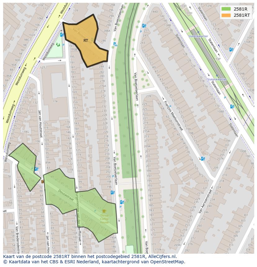 Afbeelding van het postcodegebied 2581 RT op de kaart.