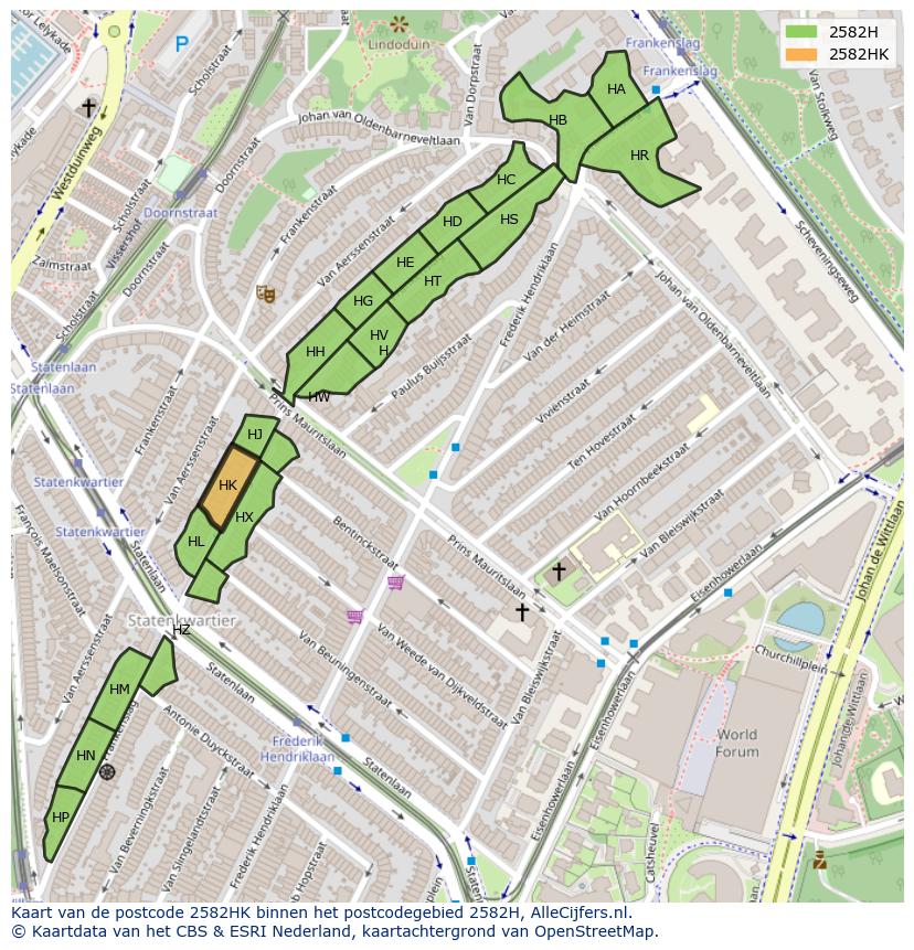 Afbeelding van het postcodegebied 2582 HK op de kaart.
