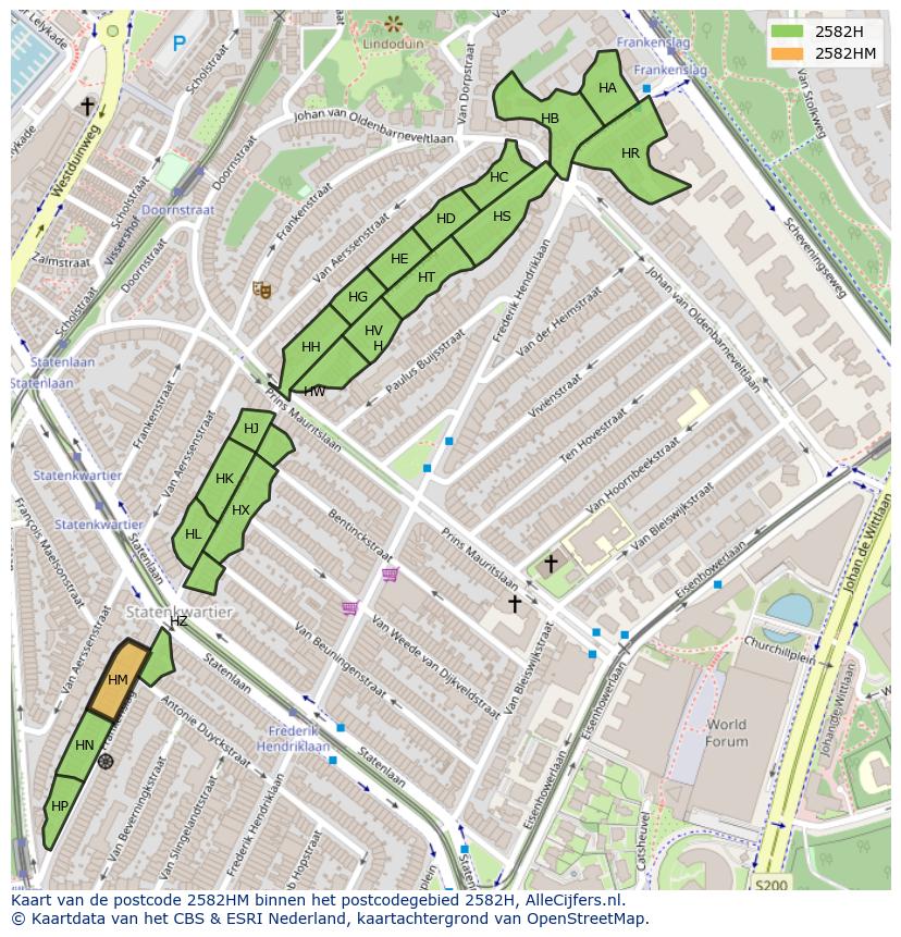 Afbeelding van het postcodegebied 2582 HM op de kaart.