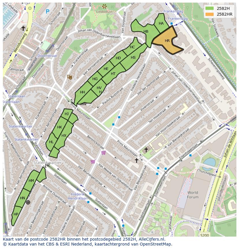 Afbeelding van het postcodegebied 2582 HR op de kaart.