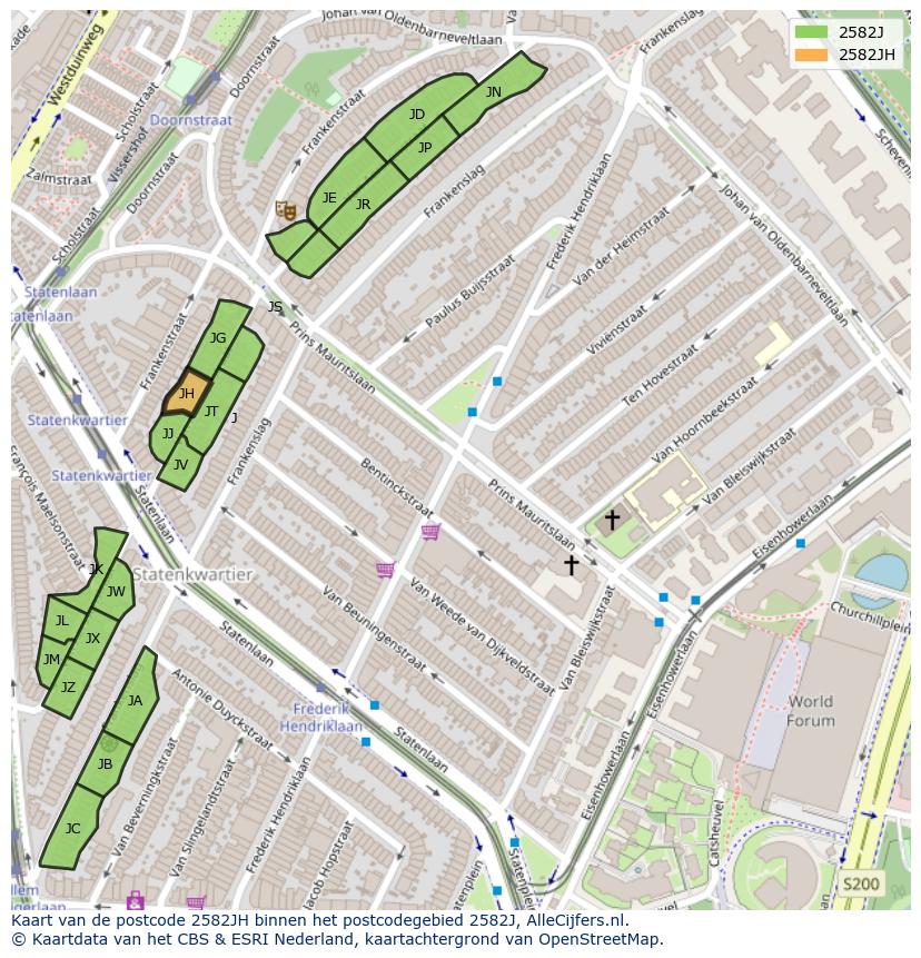 Afbeelding van het postcodegebied 2582 JH op de kaart.
