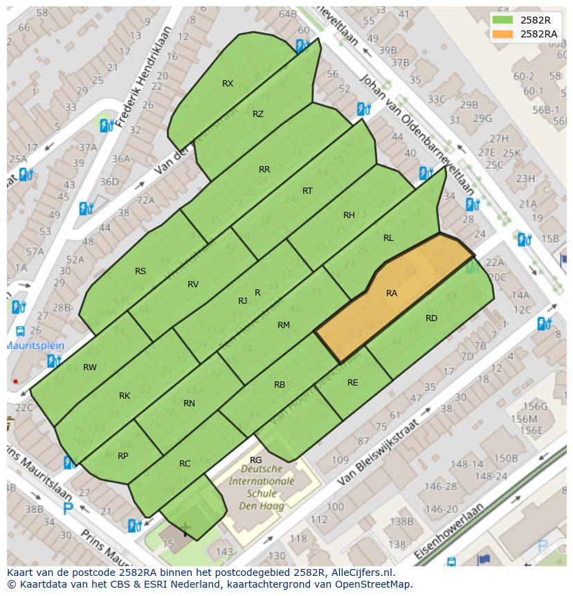 Afbeelding van het postcodegebied 2582 RA op de kaart.
