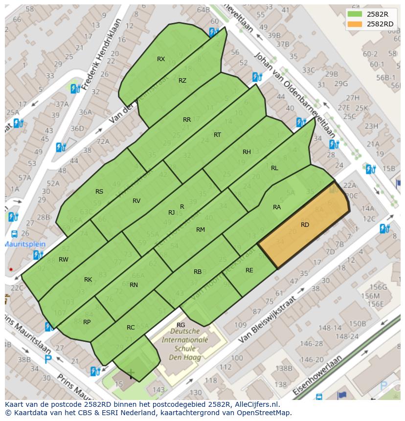Afbeelding van het postcodegebied 2582 RD op de kaart.