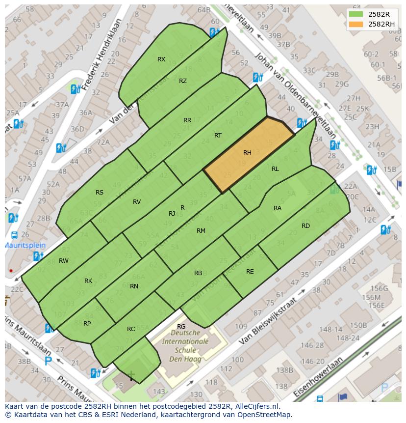 Afbeelding van het postcodegebied 2582 RH op de kaart.