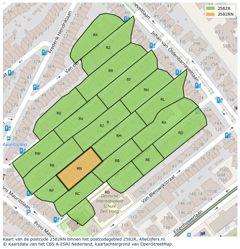Afbeelding van het postcodegebied 2582 RN op de kaart.