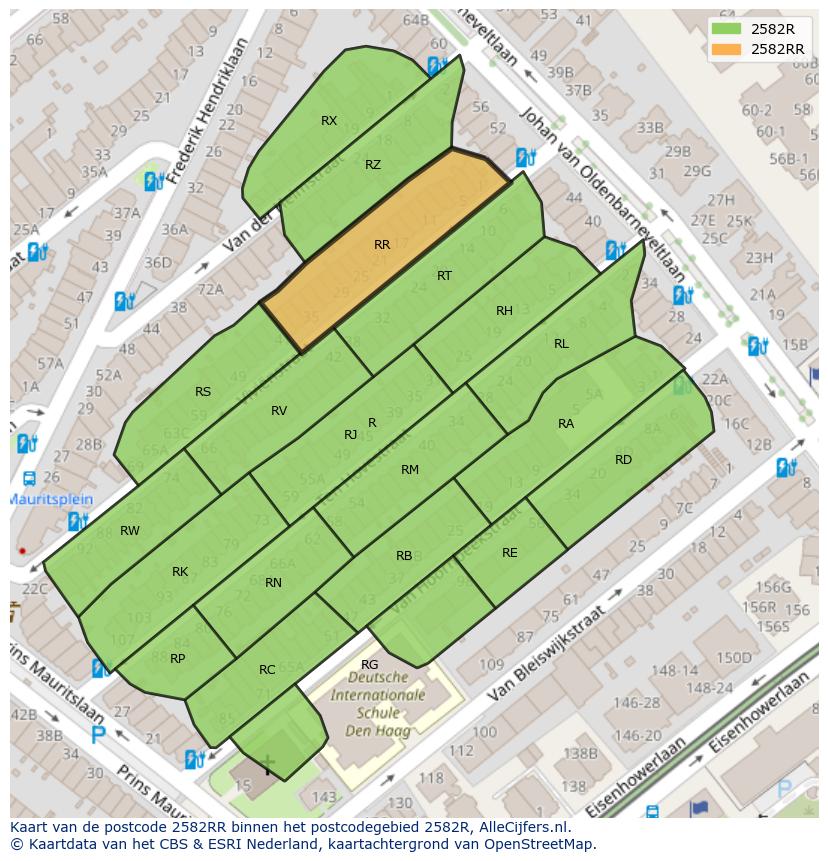 Afbeelding van het postcodegebied 2582 RR op de kaart.