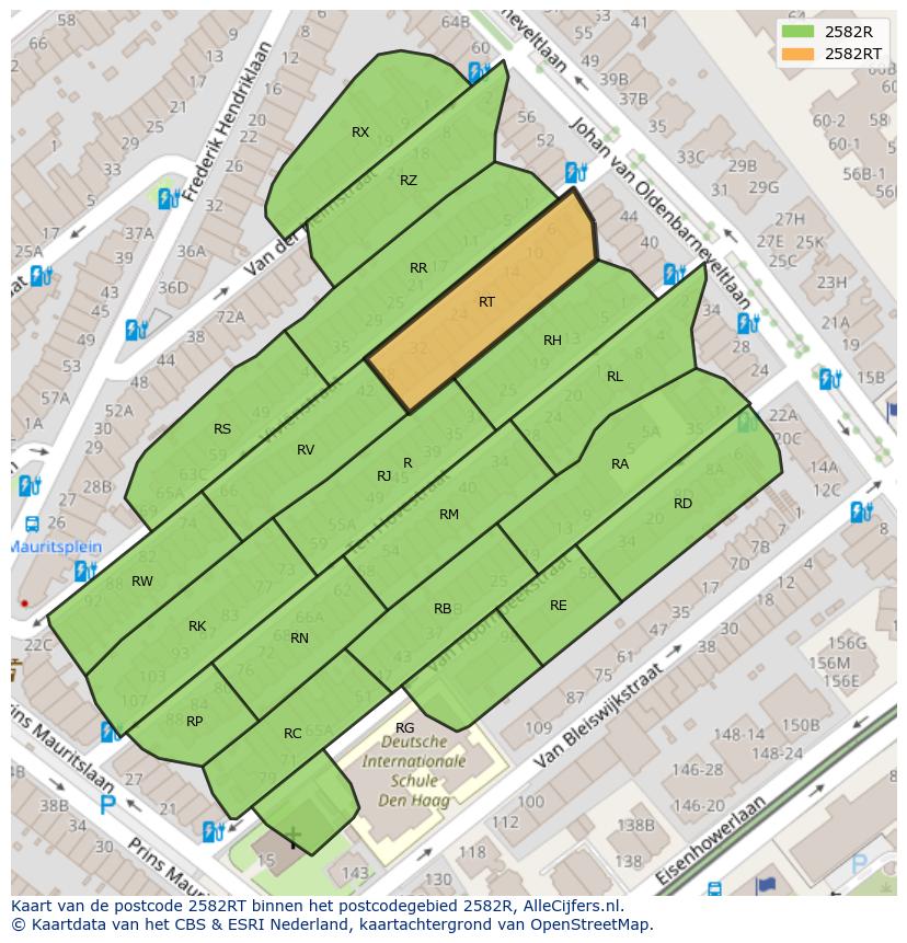 Afbeelding van het postcodegebied 2582 RT op de kaart.