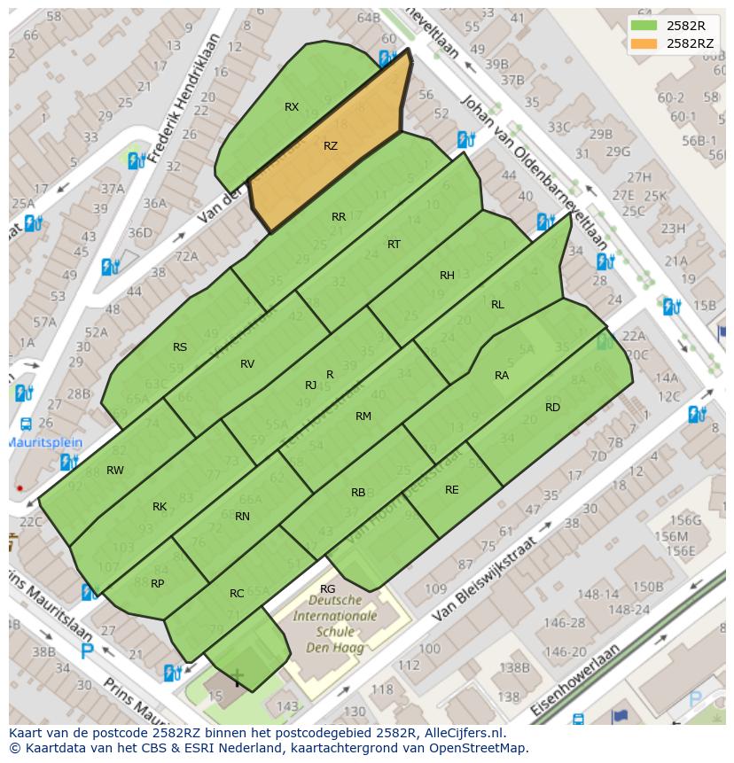 Afbeelding van het postcodegebied 2582 RZ op de kaart.