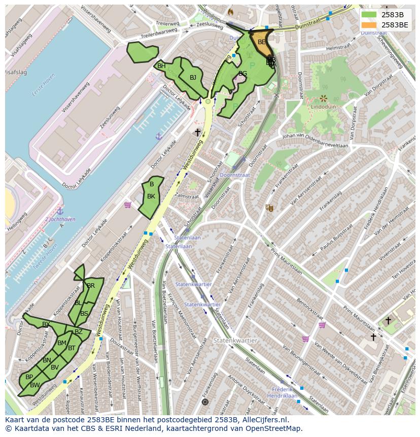 Afbeelding van het postcodegebied 2583 BE op de kaart.