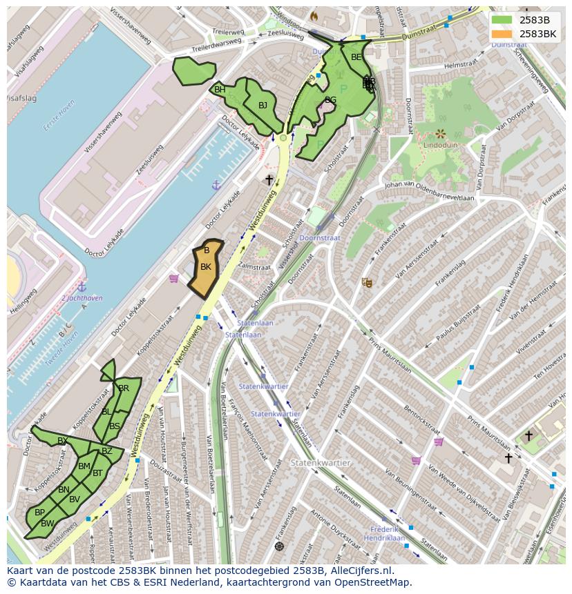 Afbeelding van het postcodegebied 2583 BK op de kaart.