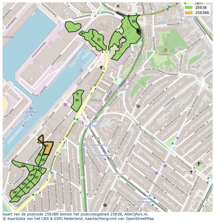 Afbeelding van het postcodegebied 2583 BR op de kaart.