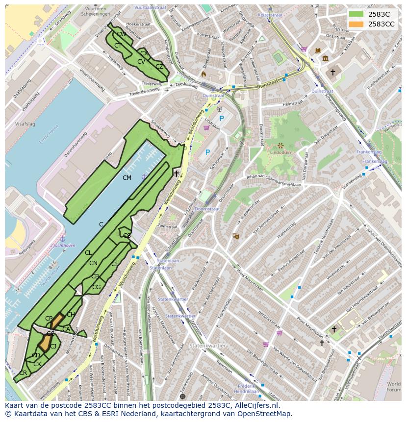 Afbeelding van het postcodegebied 2583 CC op de kaart.