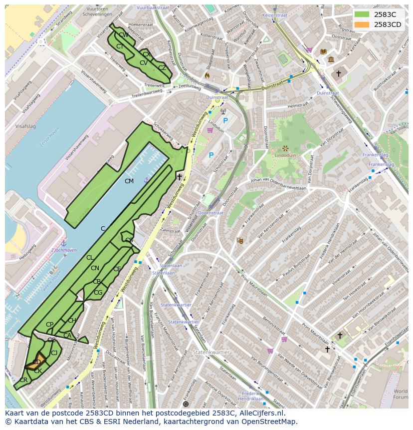 Afbeelding van het postcodegebied 2583 CD op de kaart.