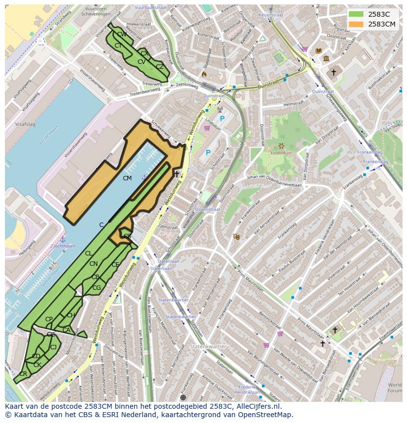 Afbeelding van het postcodegebied 2583 CM op de kaart.