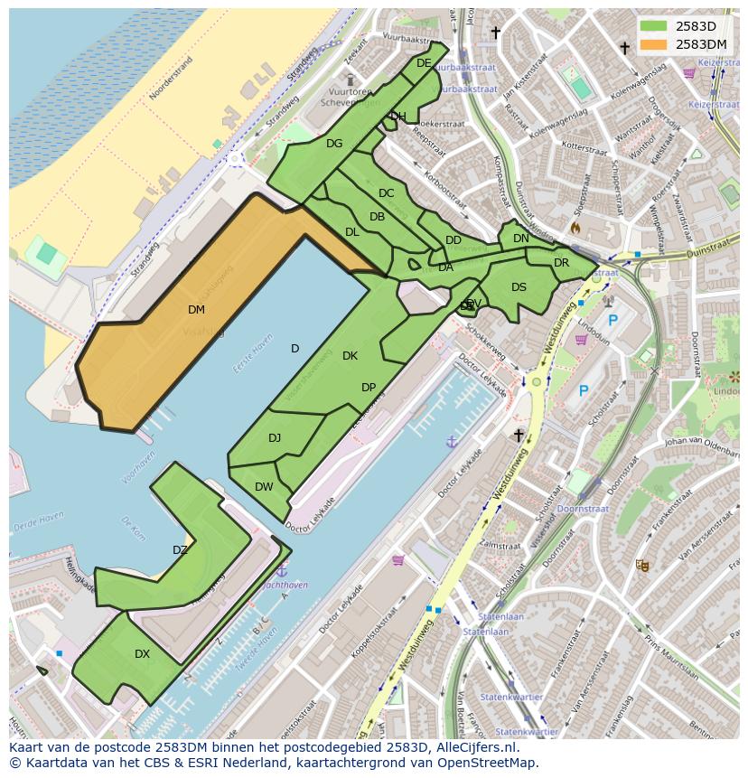 Afbeelding van het postcodegebied 2583 DM op de kaart.