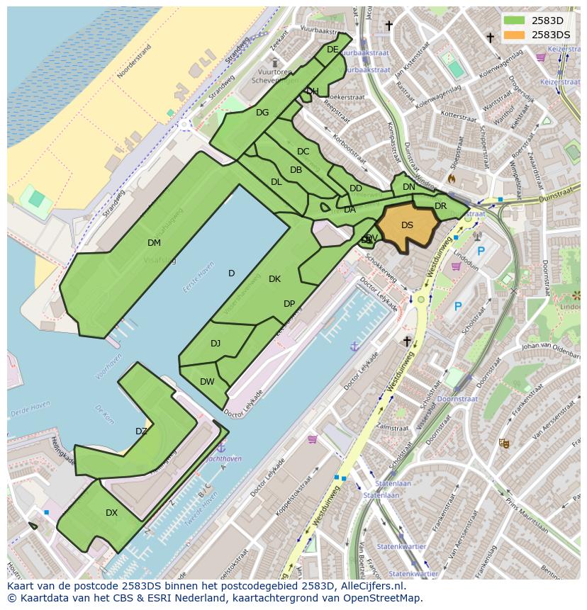 Afbeelding van het postcodegebied 2583 DS op de kaart.