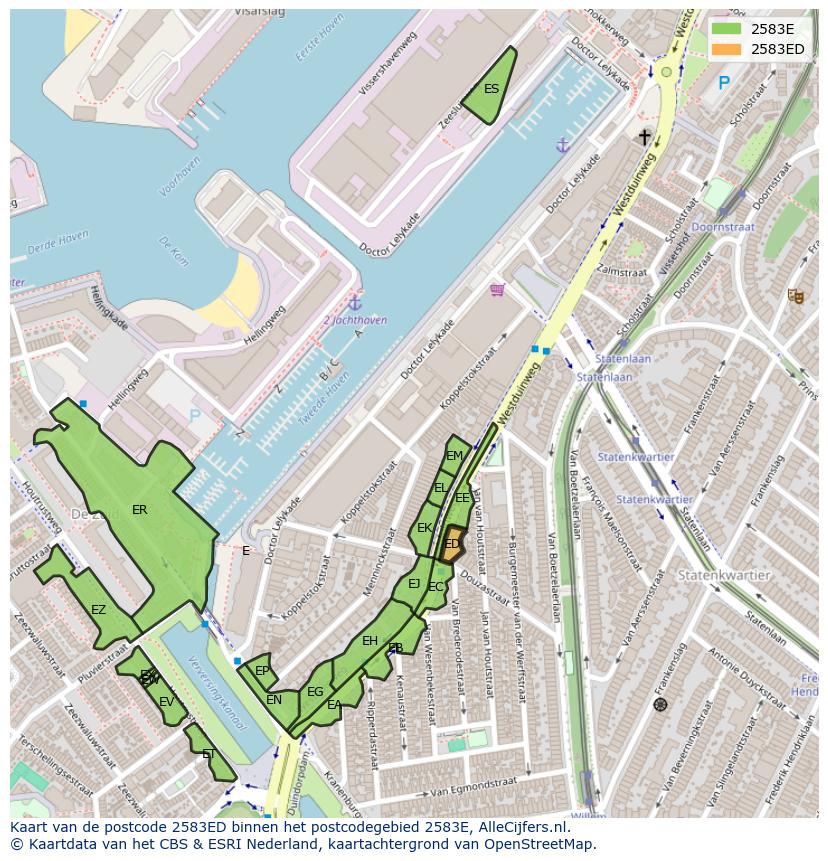Afbeelding van het postcodegebied 2583 ED op de kaart.