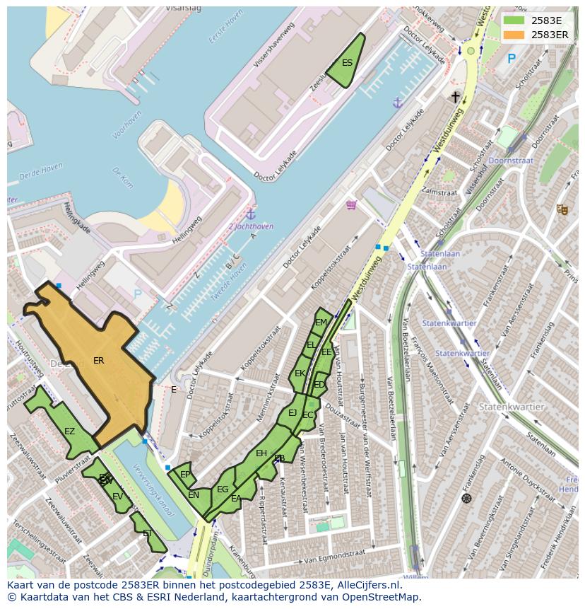 Afbeelding van het postcodegebied 2583 ER op de kaart.