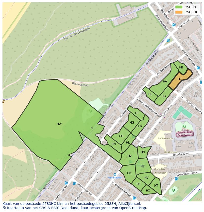 Afbeelding van het postcodegebied 2583 HC op de kaart.