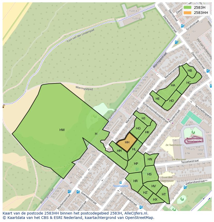 Afbeelding van het postcodegebied 2583 HH op de kaart.