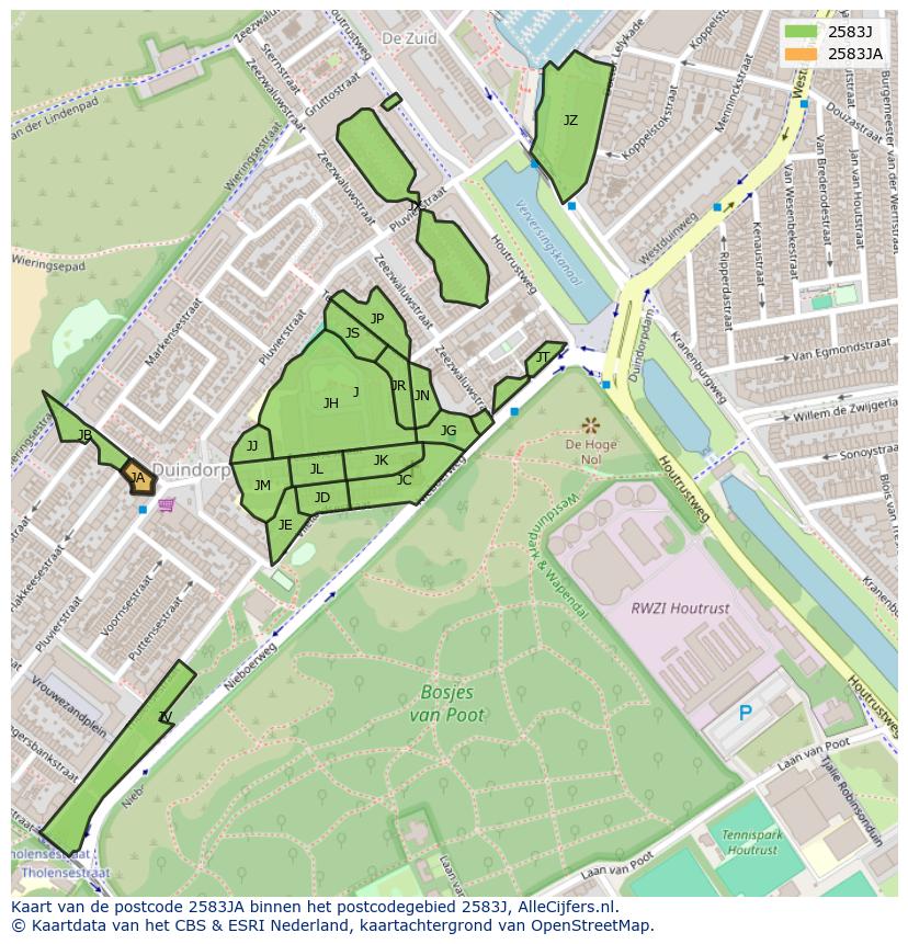 Afbeelding van het postcodegebied 2583 JA op de kaart.