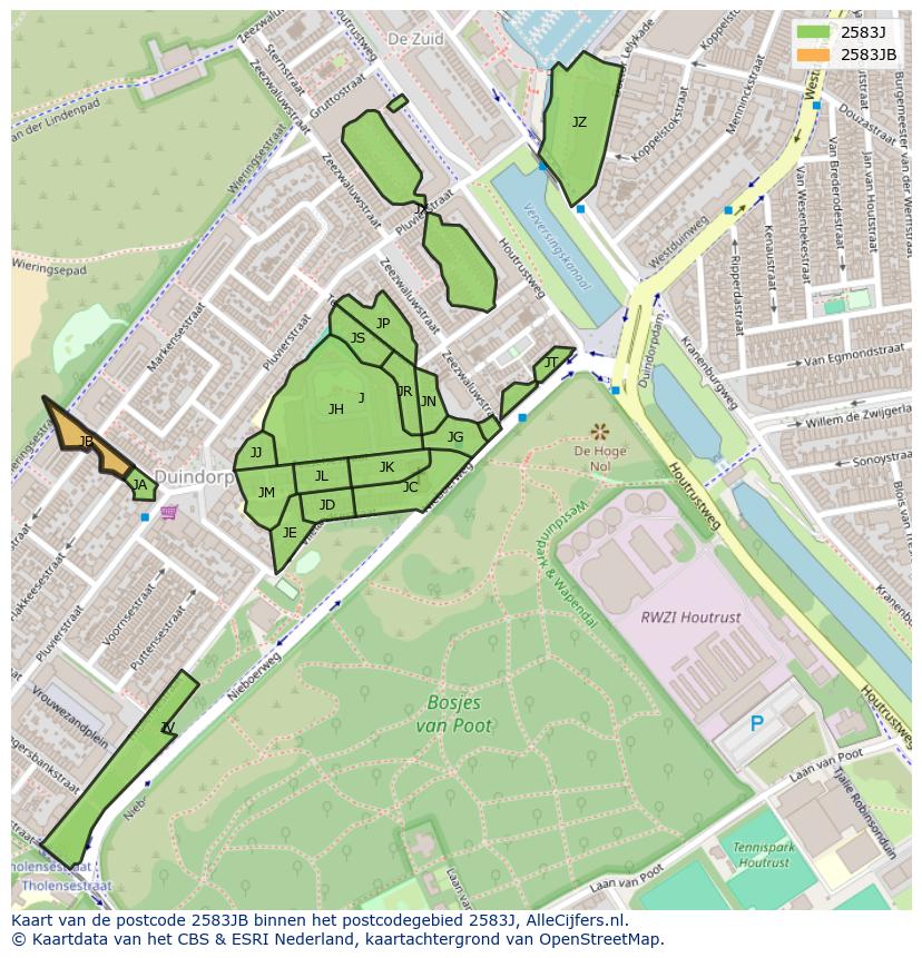 Afbeelding van het postcodegebied 2583 JB op de kaart.