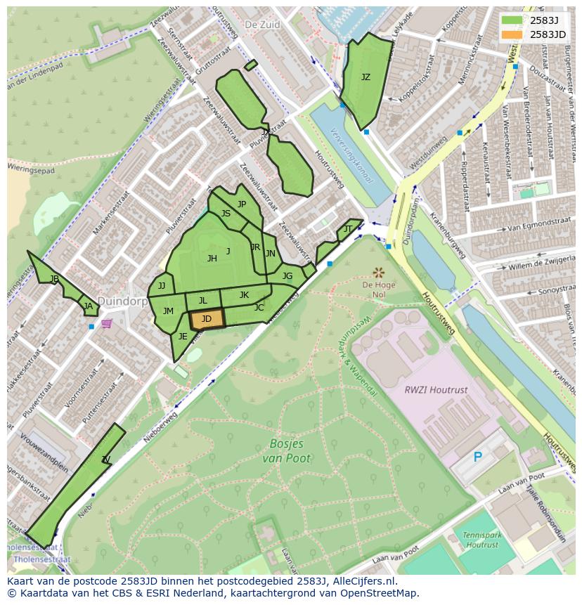 Afbeelding van het postcodegebied 2583 JD op de kaart.