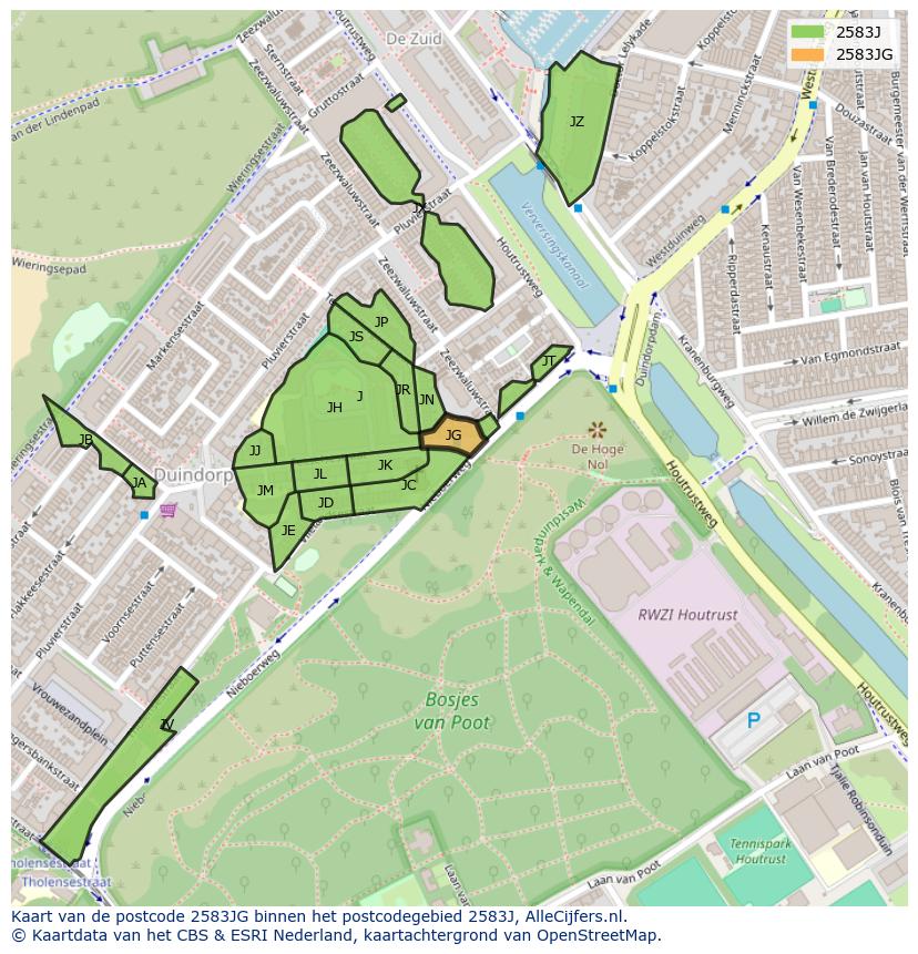 Afbeelding van het postcodegebied 2583 JG op de kaart.