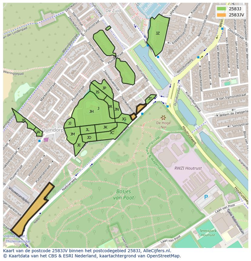 Afbeelding van het postcodegebied 2583 JV op de kaart.