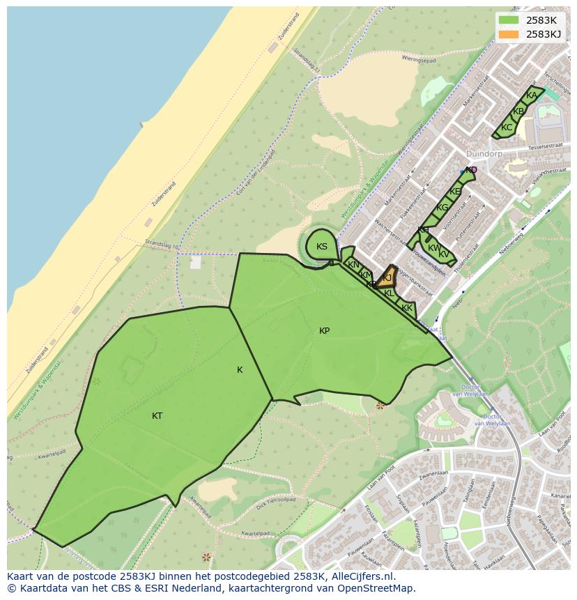 Afbeelding van het postcodegebied 2583 KJ op de kaart.