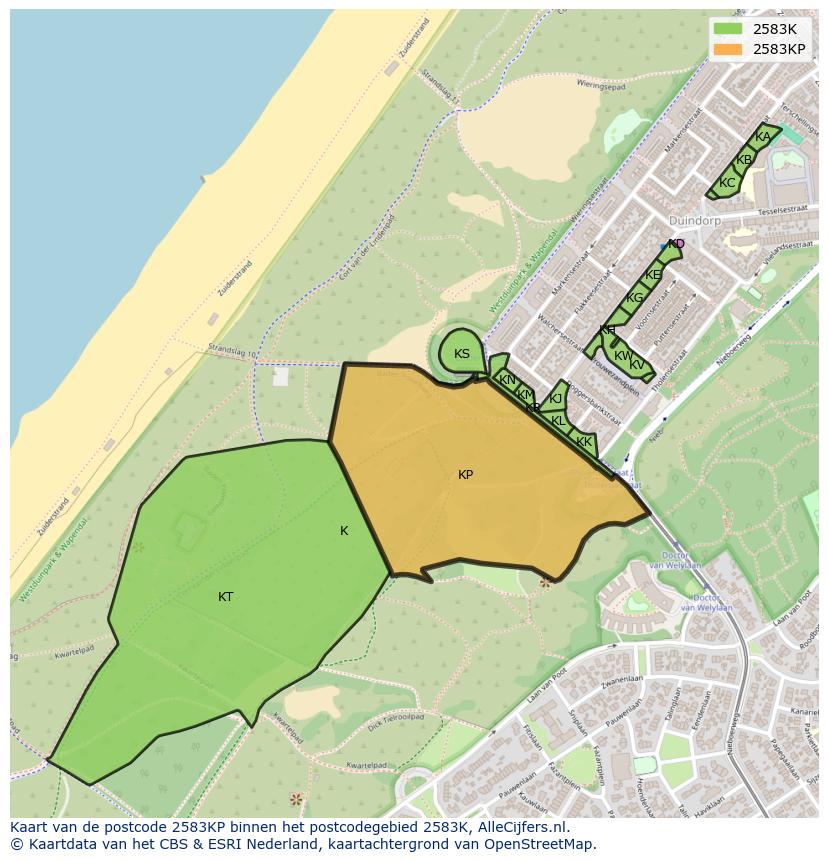 Afbeelding van het postcodegebied 2583 KP op de kaart.