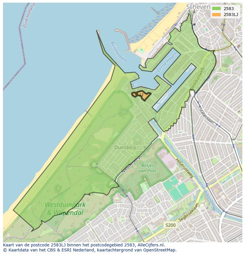 Afbeelding van het postcodegebied 2583 LJ op de kaart.