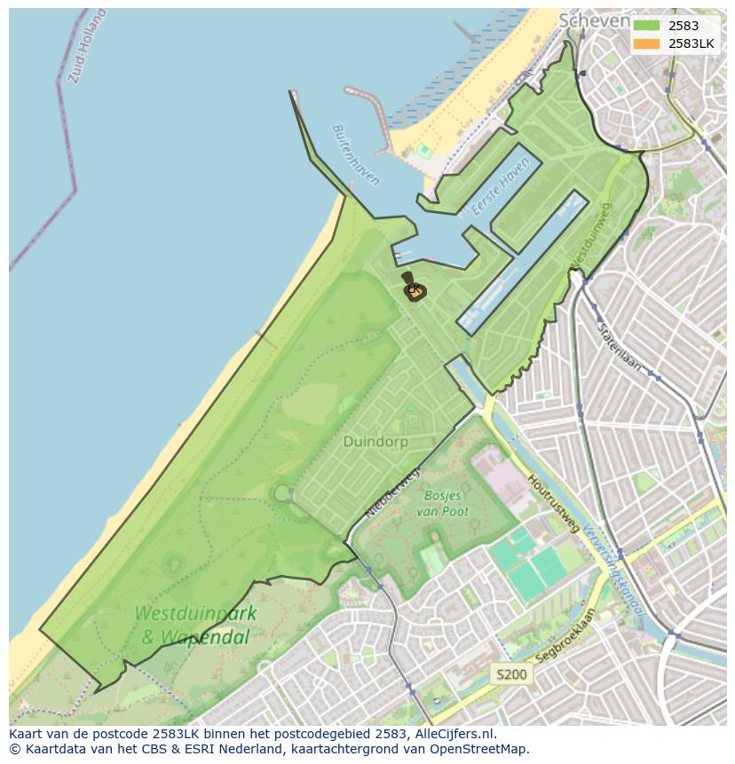 Afbeelding van het postcodegebied 2583 LK op de kaart.