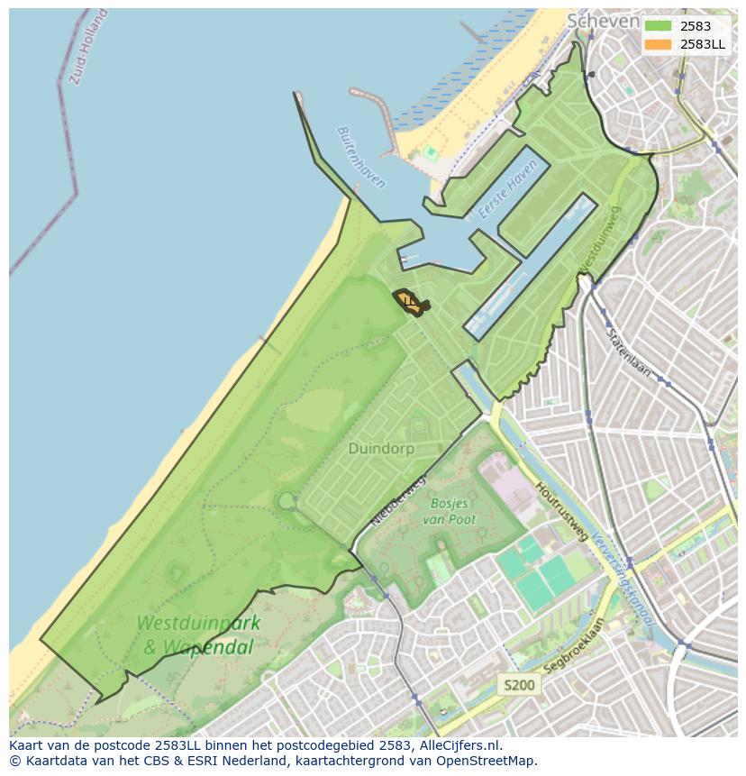 Afbeelding van het postcodegebied 2583 LL op de kaart.