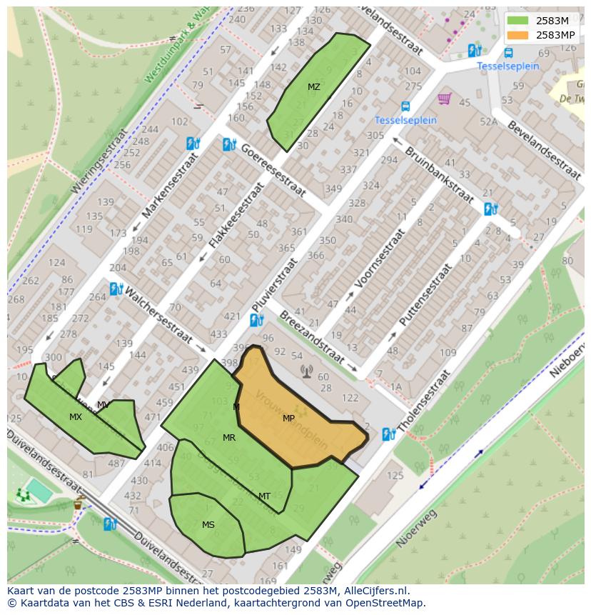 Afbeelding van het postcodegebied 2583 MP op de kaart.