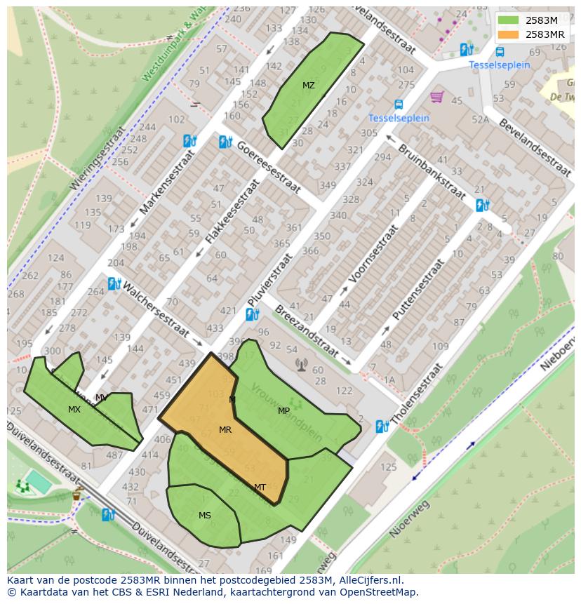 Afbeelding van het postcodegebied 2583 MR op de kaart.